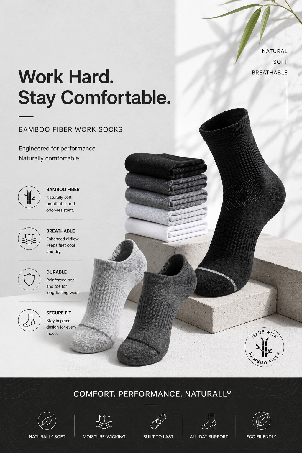 Bamboo Fiber Work Socks bamboo fiber work socks in black grey and white