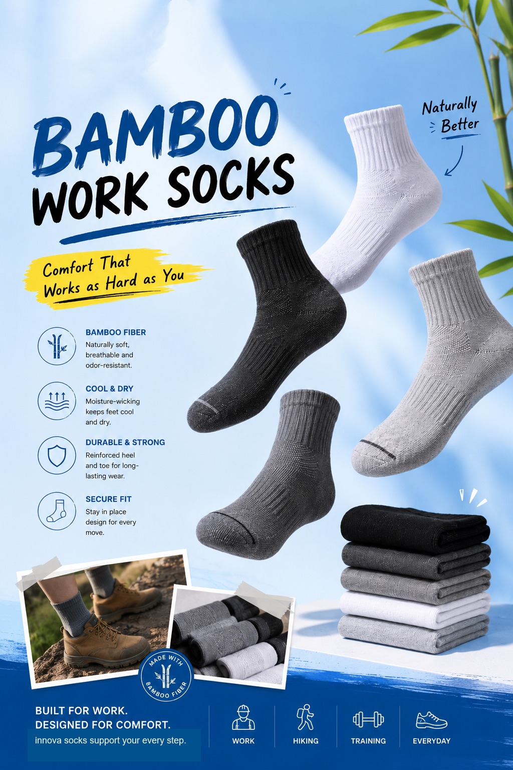 Bamboo Fiber Work Socks blue bamboo work socks performance poster