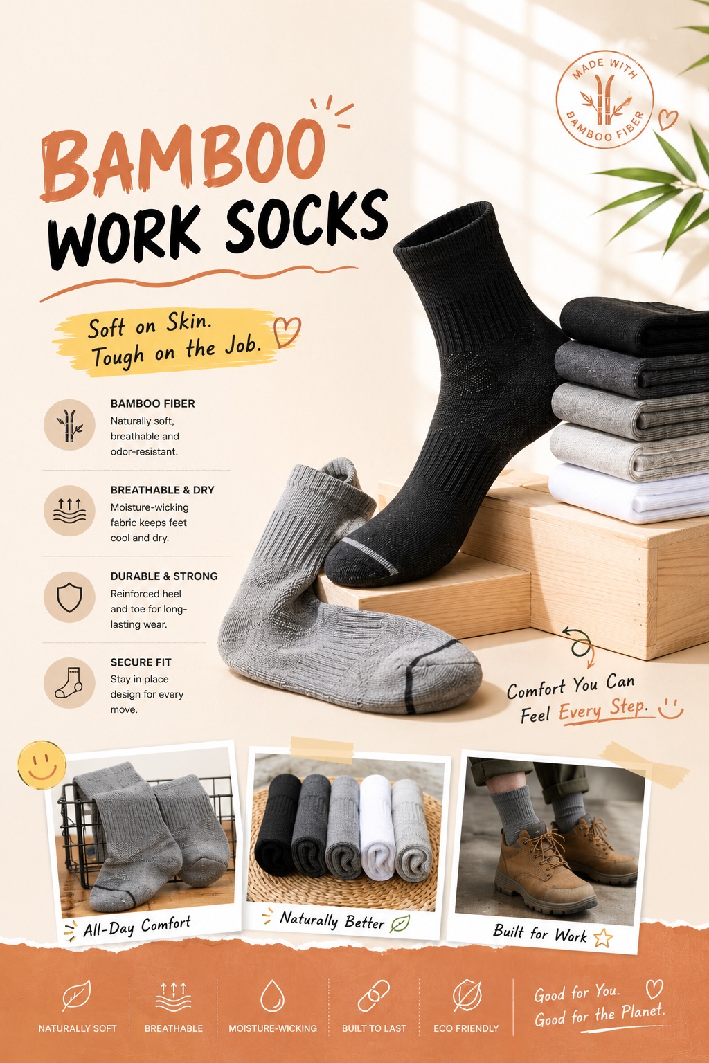 Bamboo Fiber Work Socks warm tone bamboo work socks poster