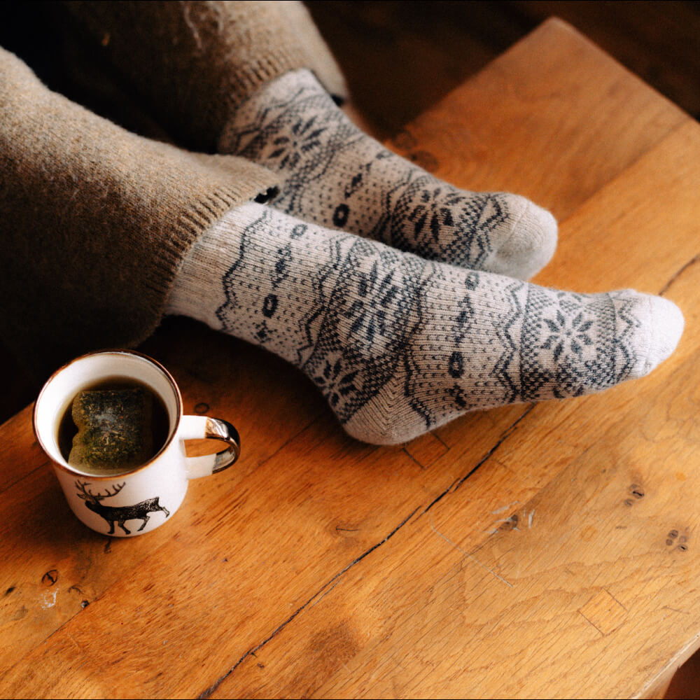 Nordic Wool Socks Grey patterned wool socks pair