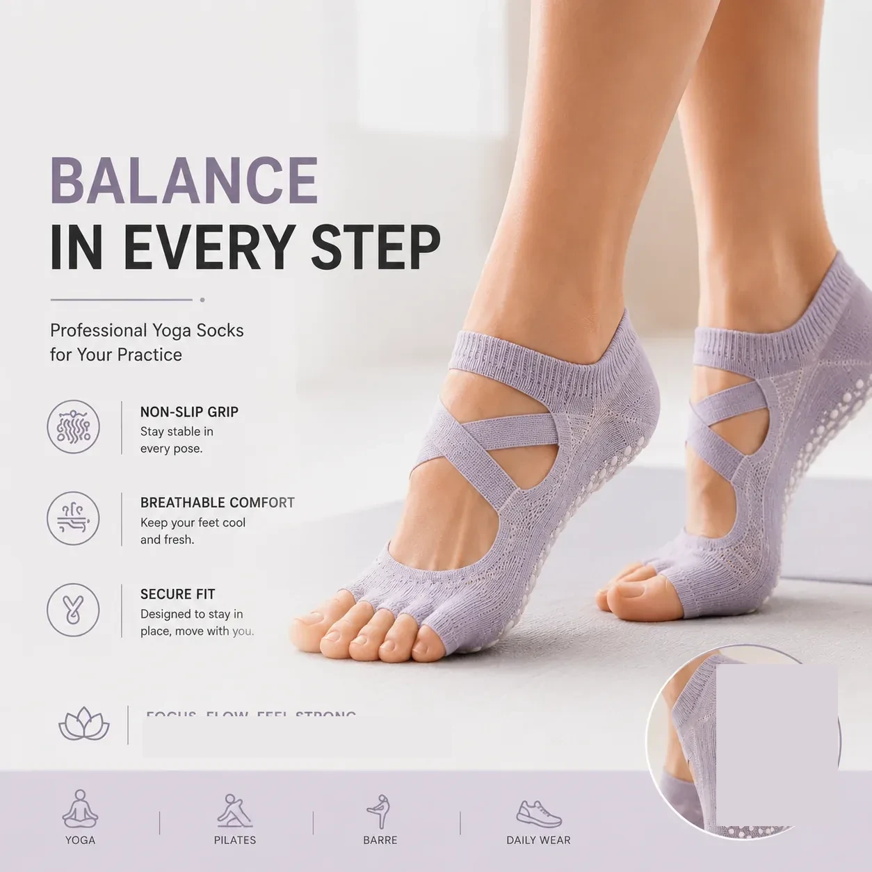 lavender toe yoga socks