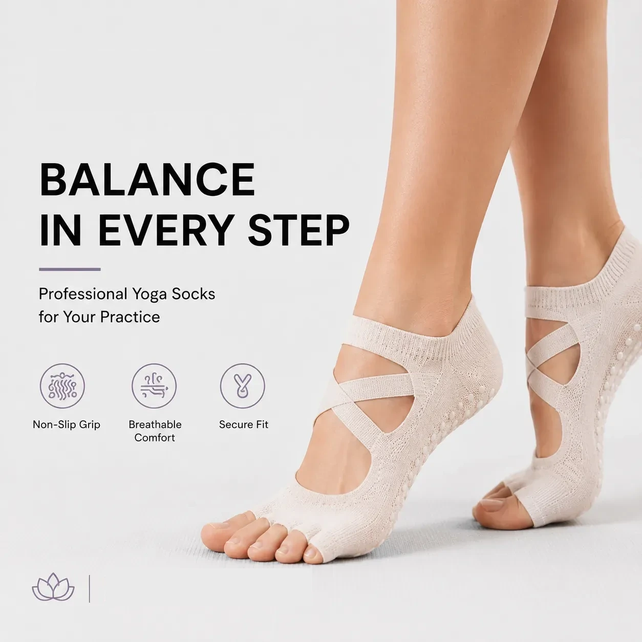 cream toe yoga socks