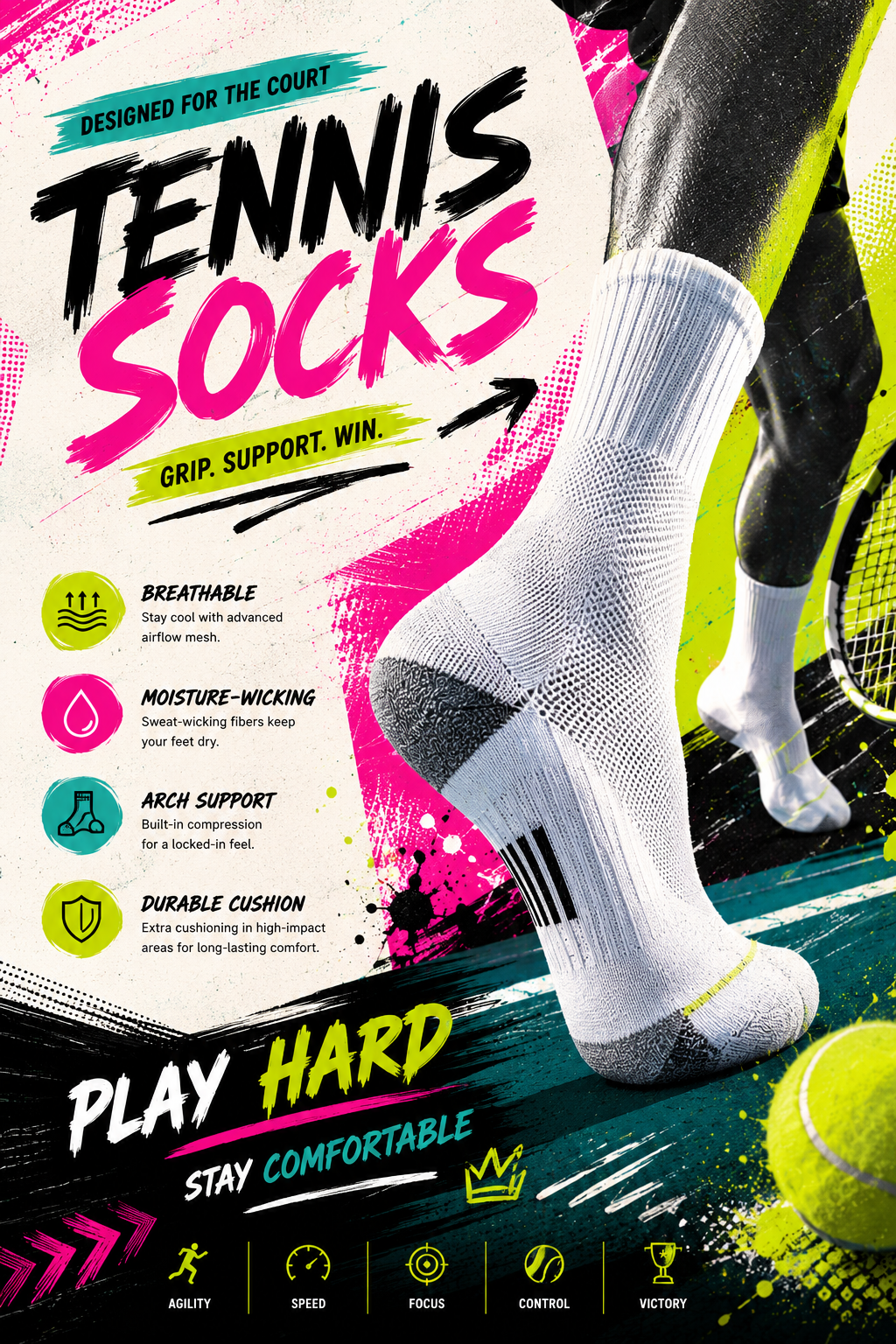 Tennis Socks Pink and teal tennis socks product poster