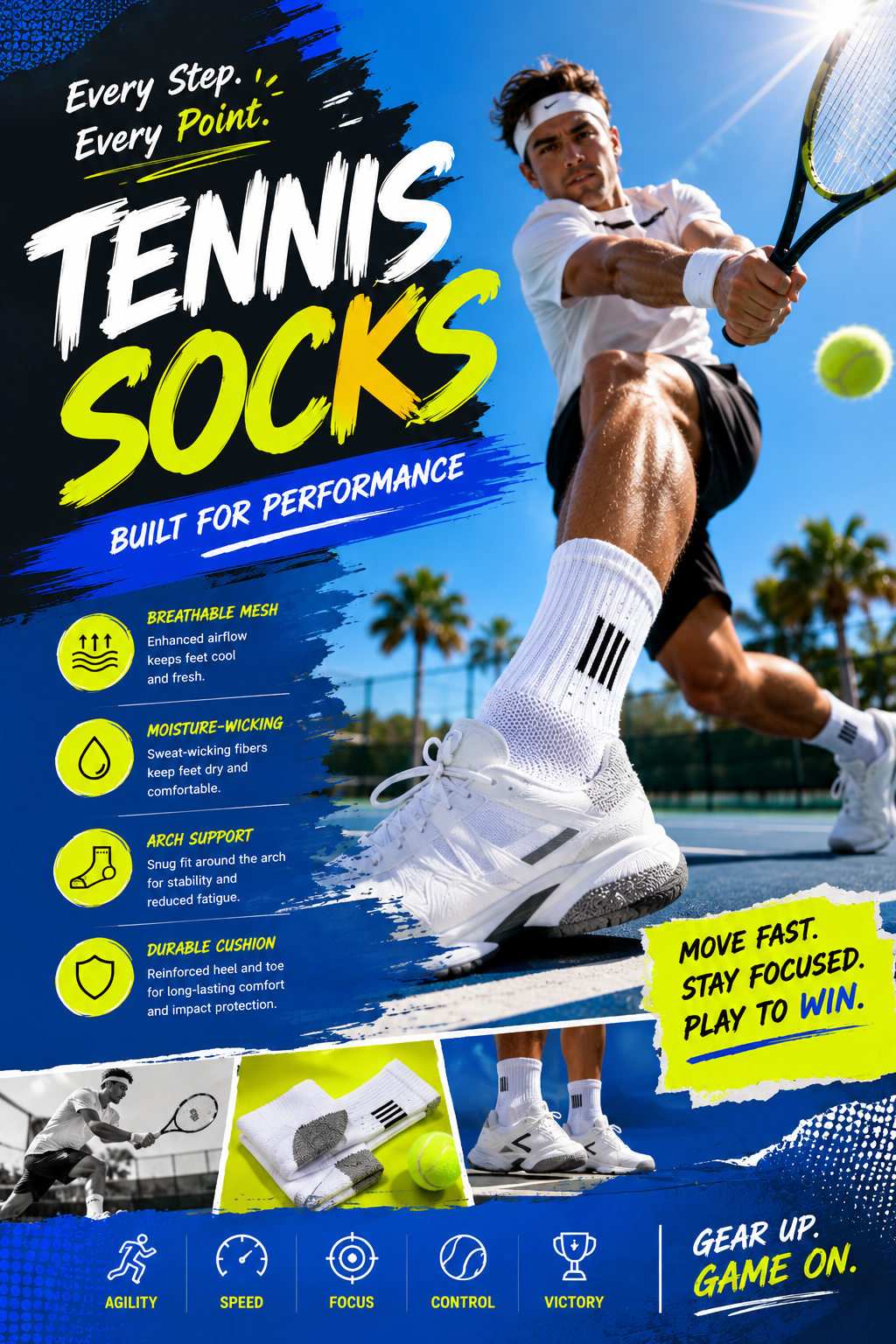 Tennis Socks Tennis player wearing performance socks on court