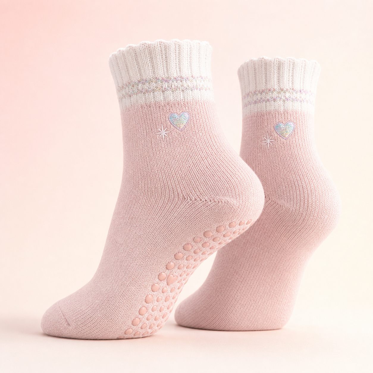 Yoga Grip Socks Shop Yoga Grip Socks - Ballet Pink Heart