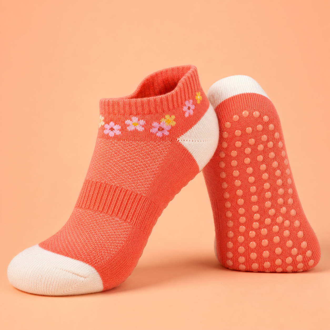 Yoga Grip Socks - Coral Flower