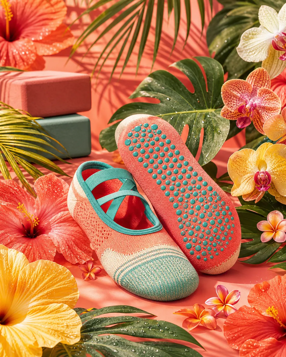 Tropical Bloom Grip Socks yoga socks poster
