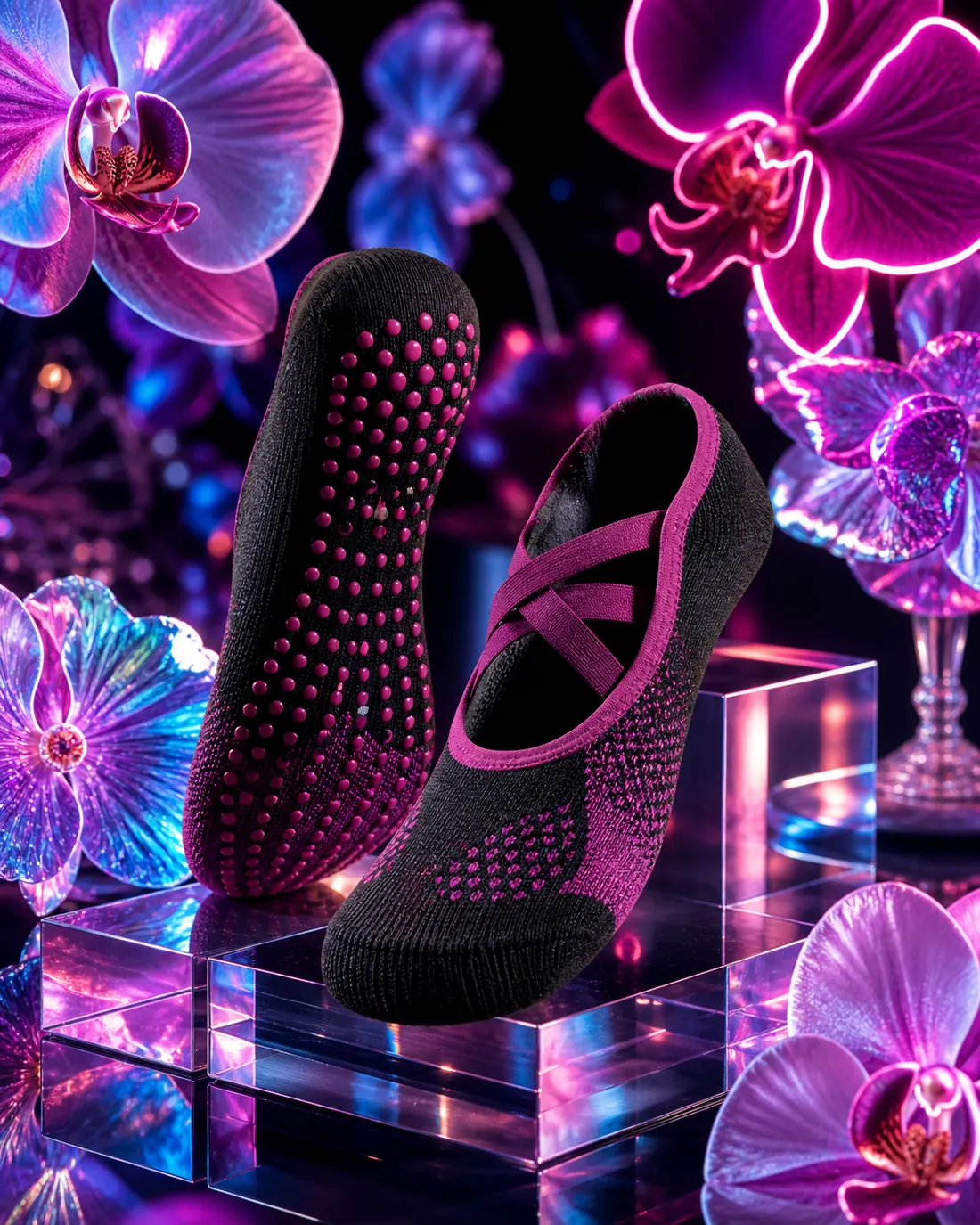 Neon Floral Energy yoga socks poster
