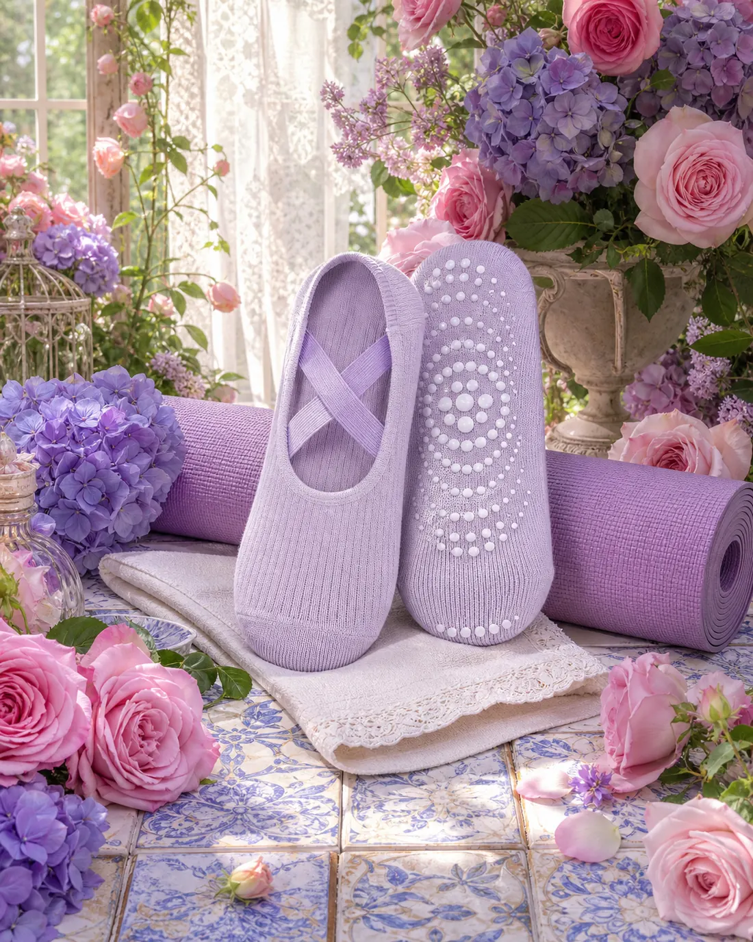 French Garden Lavender yoga socks poster